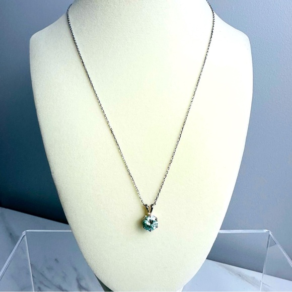 Aqua Blue Moissanite Solitaire Pendant - 2 CT - 925 Silver - Picture 3 of 12
